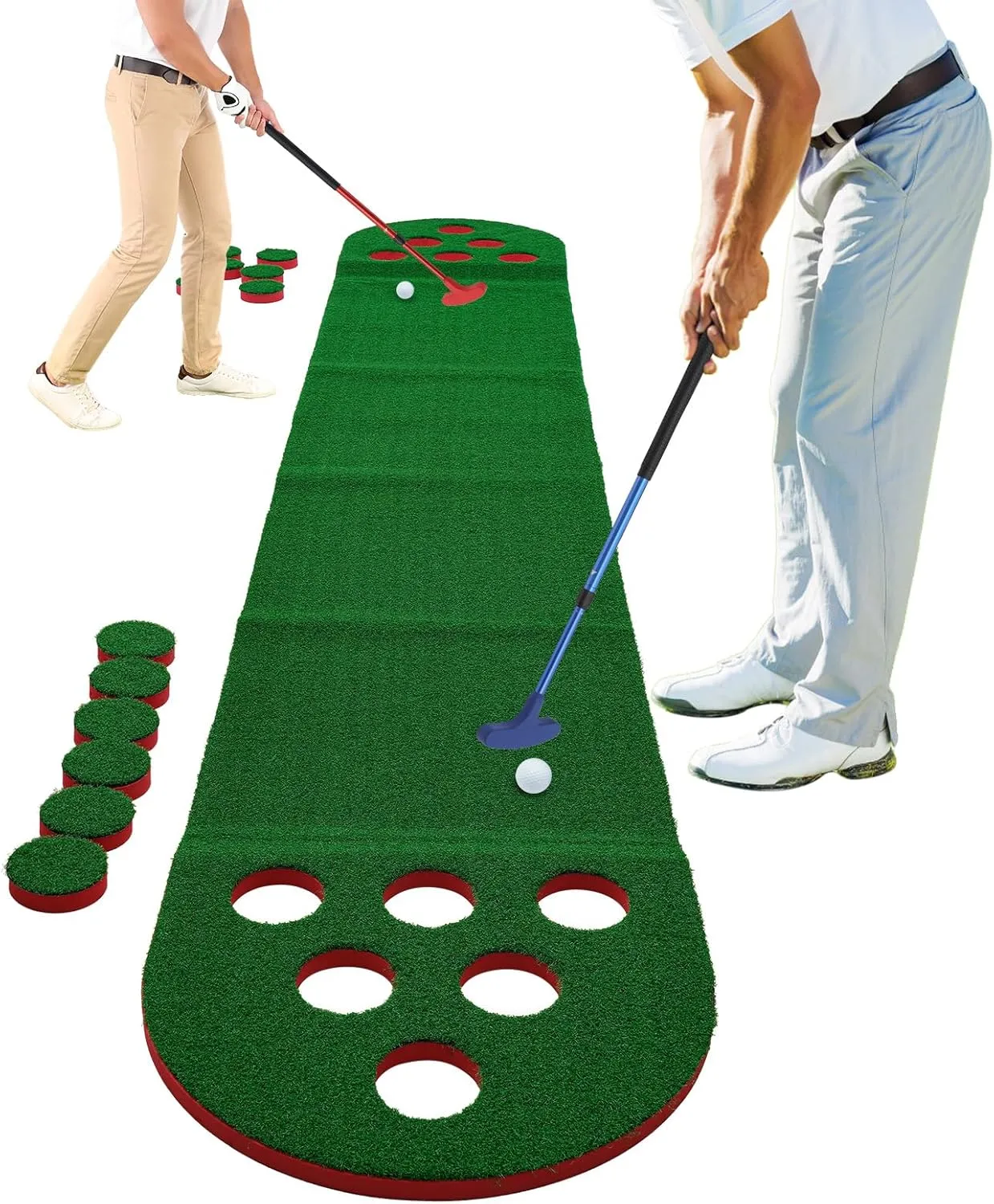 Golf Course Set, Portable Putter Golf Pong with 12 Hole Challenge, Golf Putting Mat for Indoor & Outdoor Use, Complete Set with Clubs and Balls, Tear-Resistant, Waterproof & Wear-Resistant Design