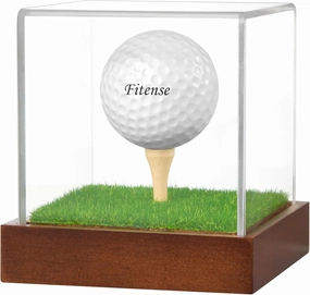 Golf Ball Display Case Clear Acrylic Trophy Stand Cube Holder with Solid Wood Base & Tee, Anti-Dust Transparent Storage Box for Special Golf Ball Collections, Ideal for Collections & Gifts