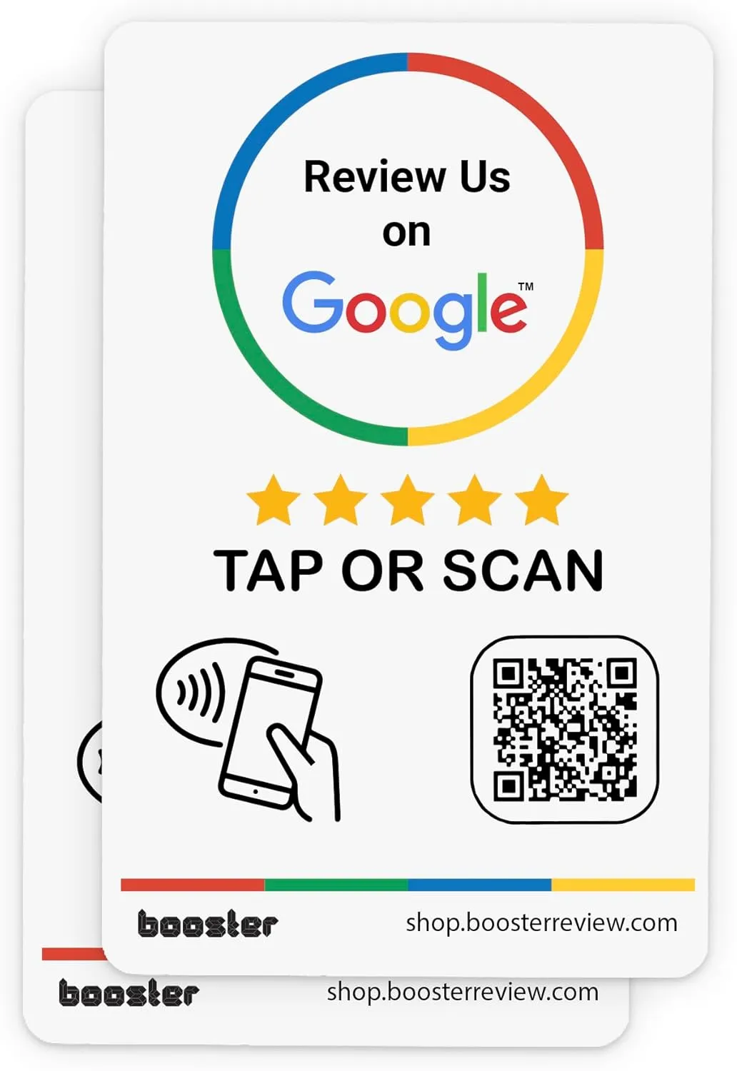 Google Review Tap Stickers by Booster Review: Smart Tap NFC & QR for Instant Reviews - iPhone & Android - Boost Business Reviews Quickly (2-Pack)
