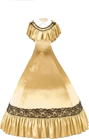 Gorgeous Herrlich Elegant Lolita Doll Neck Strap Lace Ball Gown Dress Gold L