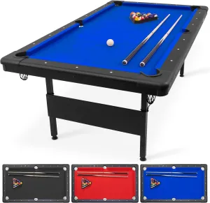 GoSports 6, 7, or 8 ft Billiards Table - Portable Pool Table - Includes Full Set of Balls, 2 Cue Sticks, Chalk and Felt Brush; Choose Size and Color