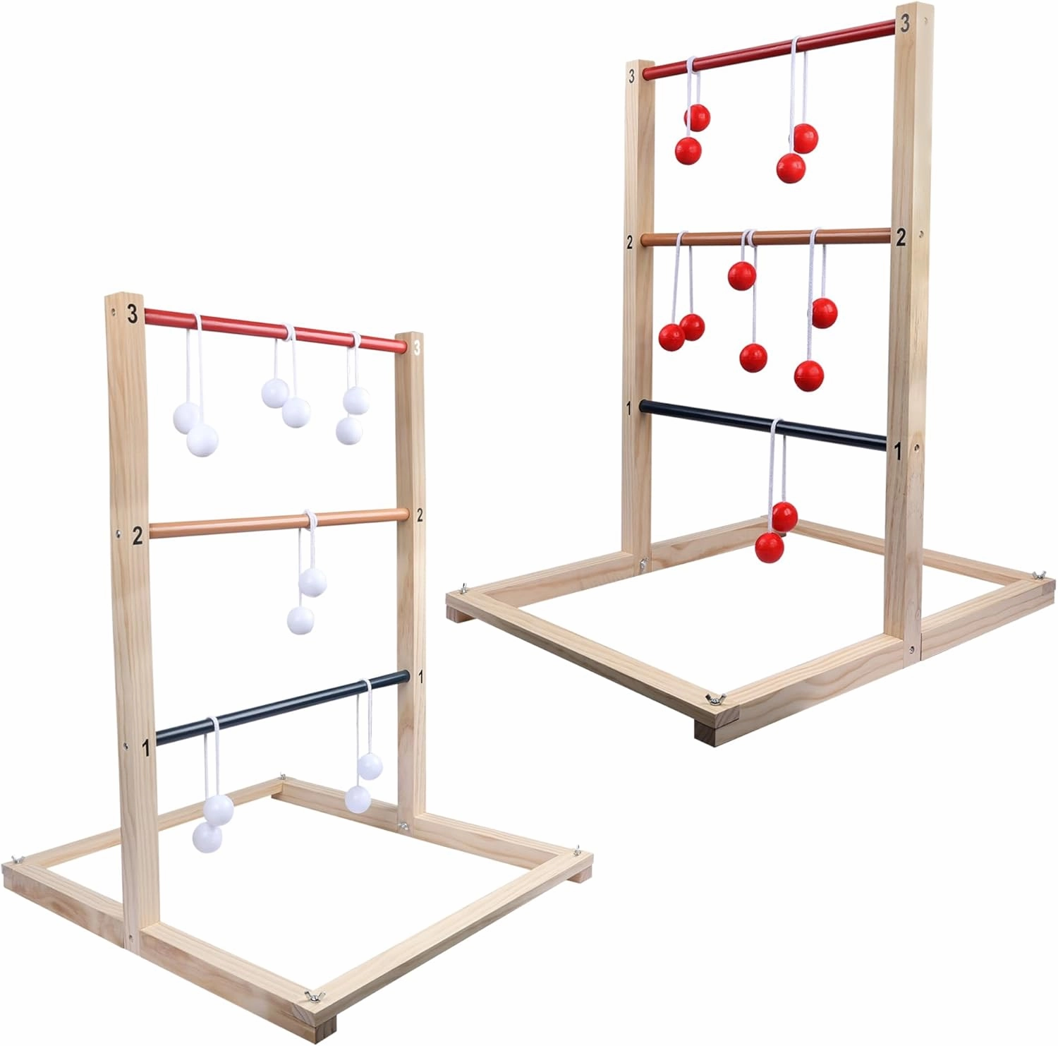 GOTHINK Wooden Ladder Toss Game Set - Finished Wood Toss Set with Ladder Ball Bolos - Indoor & Outdoor Game for Kids & Adults