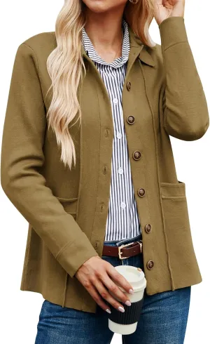 GRACE KARIN Women Casual Cardigan Knit Button Down Shirts Long Sleeve Shacket Jacket with Pockets