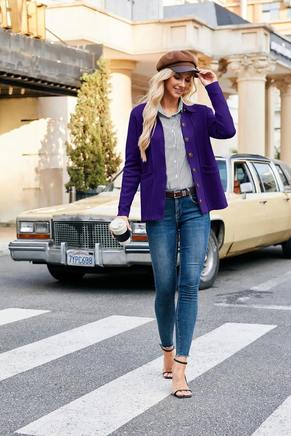 GRACE KARIN Women Casual Cardigan Knit Button Down Shirts Long Sleeve Shacket Jacket with Pockets