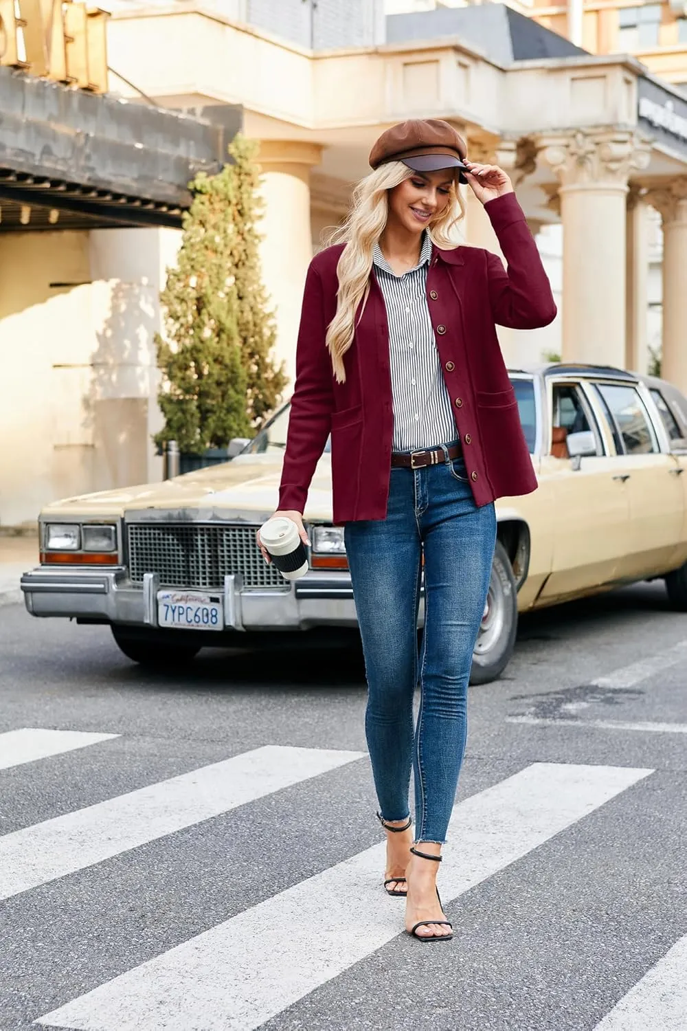 GRACE KARIN Women Casual Cardigan Knit Button Down Shirts Long Sleeve Shacket Jacket with Pockets