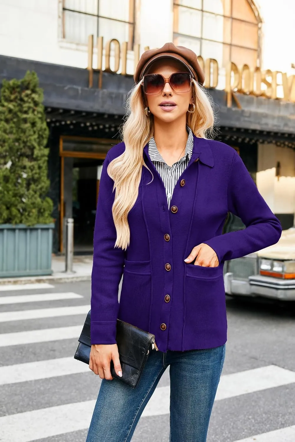 GRACE KARIN Women Casual Cardigan Knit Button Down Shirts Long Sleeve Shacket Jacket with Pockets