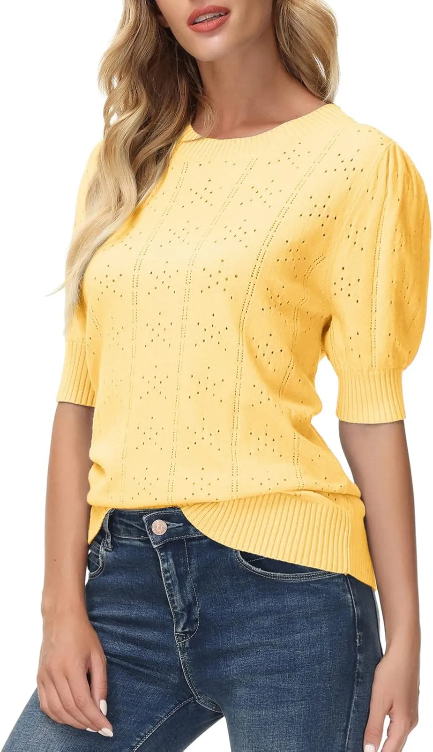 GRACE KARIN Womens Lightweight Thin Summer Pullover Sweater Cute Puff Short Sleeve Tops Pullover Shirt Knit Blouse