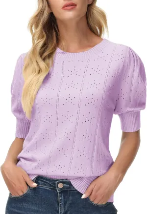 GRACE KARIN Womens Lightweight Thin Summer Pullover Sweater Cute Puff Short Sleeve Tops Pullover Shirt Knit Blouse