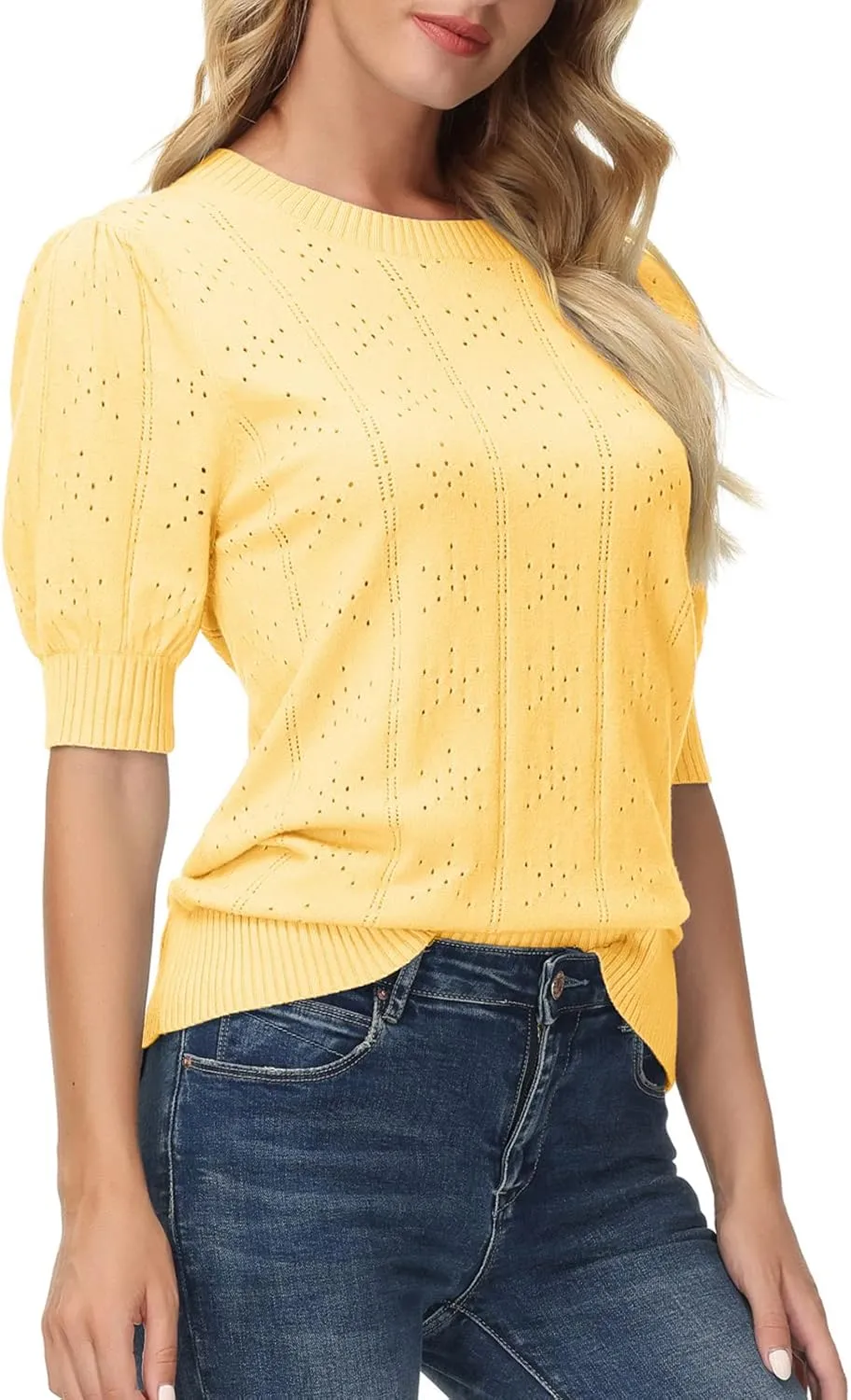 GRACE KARIN Womens Lightweight Thin Summer Pullover Sweater Cute Puff Short Sleeve Tops Pullover Shirt Knit Blouse