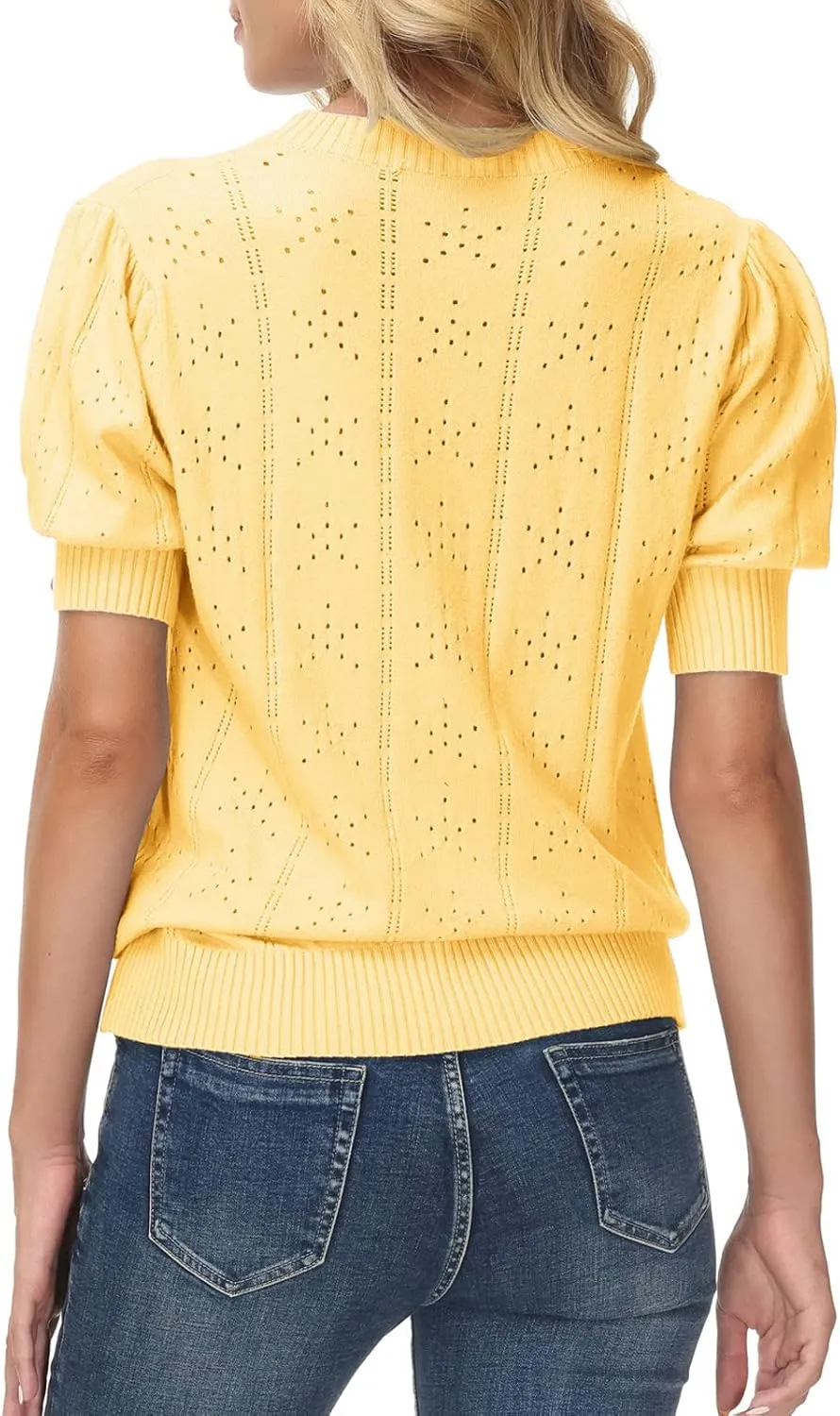 GRACE KARIN Womens Lightweight Thin Summer Pullover Sweater Cute Puff Short Sleeve Tops Pullover Shirt Knit Blouse