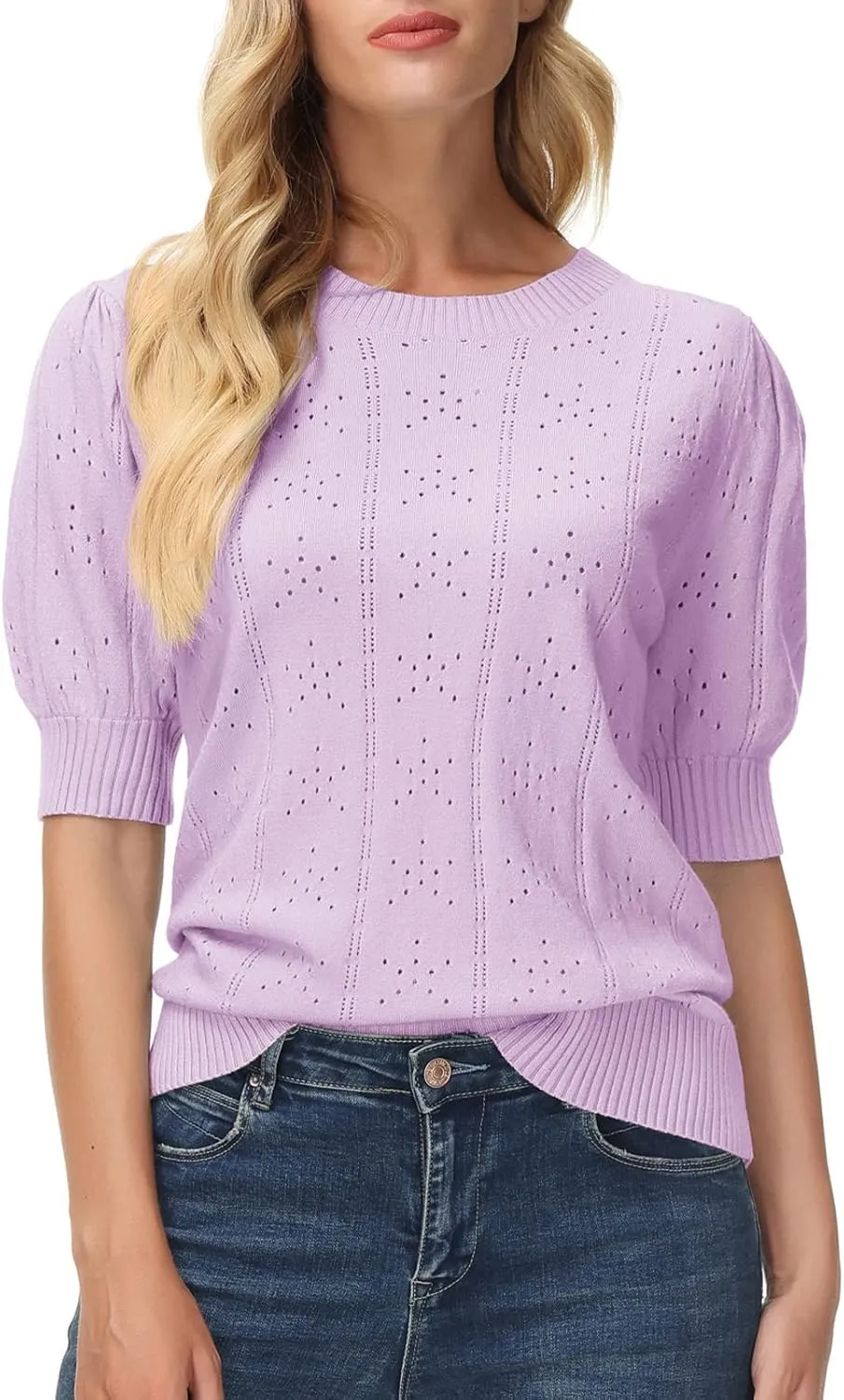 GRACE KARIN Womens Lightweight Thin Summer Pullover Sweater Cute Puff Short Sleeve Tops Pullover Shirt Knit Blouse
