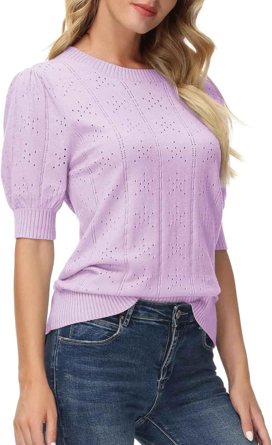 GRACE KARIN Womens Lightweight Thin Summer Pullover Sweater Cute Puff Short Sleeve Tops Pullover Shirt Knit Blouse