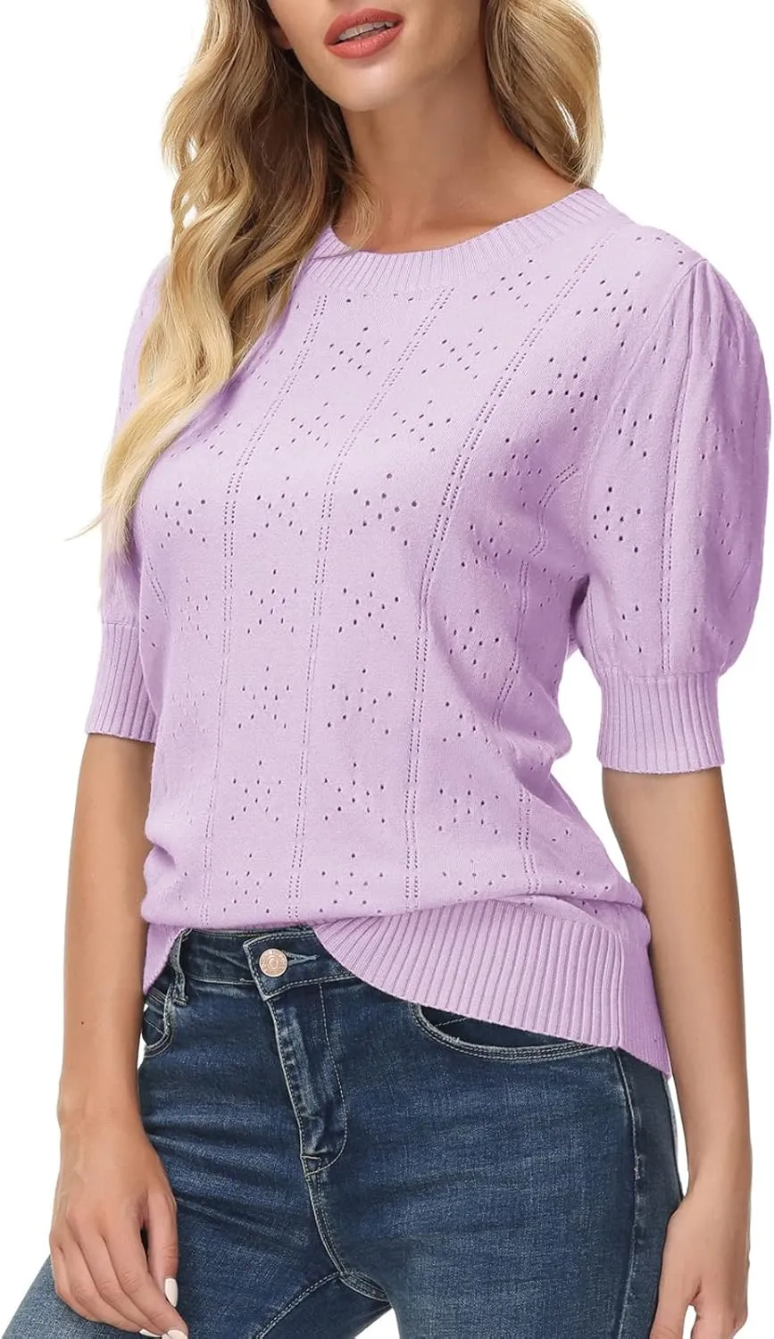 GRACE KARIN Womens Lightweight Thin Summer Pullover Sweater Cute Puff Short Sleeve Tops Pullover Shirt Knit Blouse