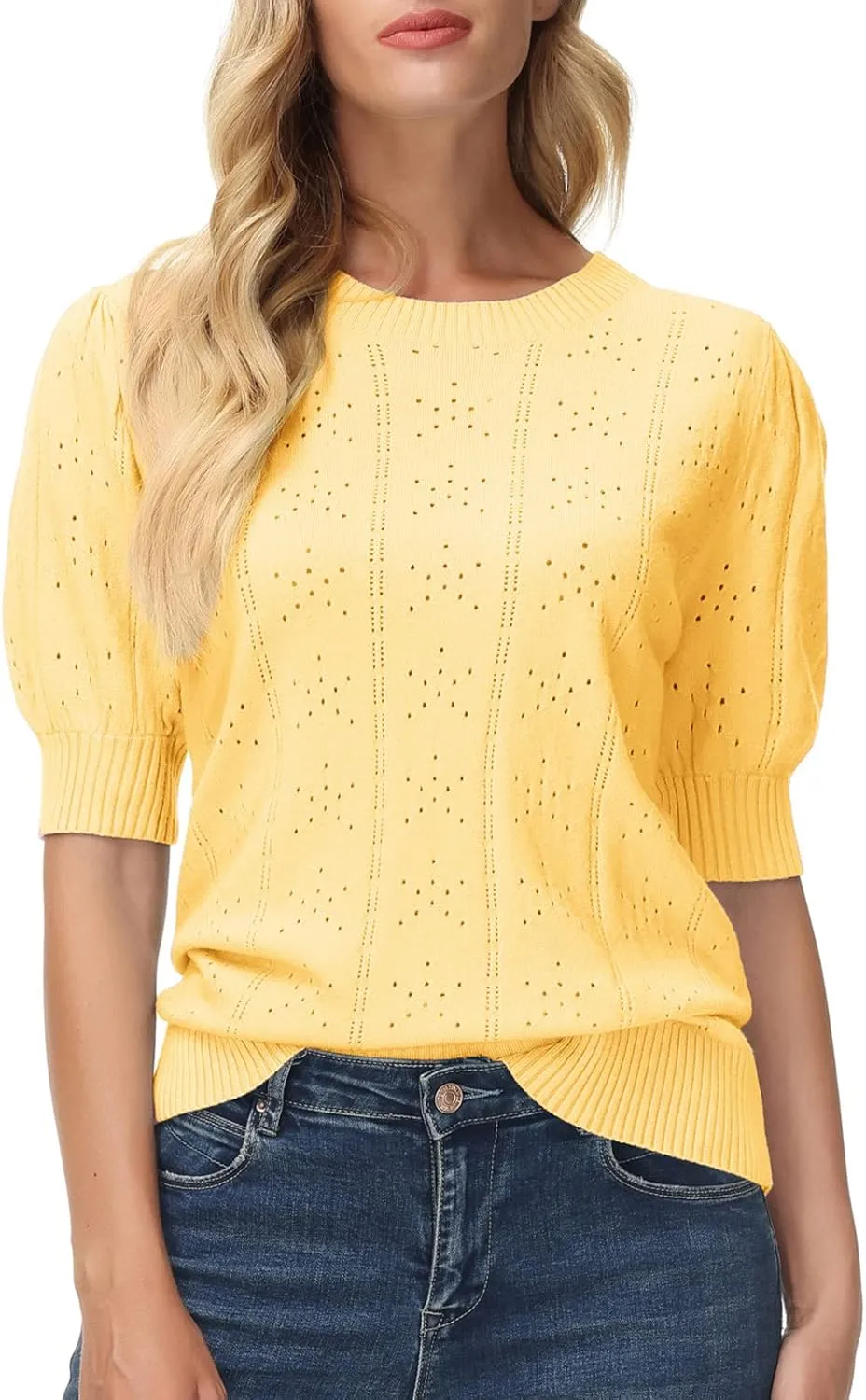 GRACE KARIN Womens Lightweight Thin Summer Pullover Sweater Cute Puff Short Sleeve Tops Pullover Shirt Knit Blouse