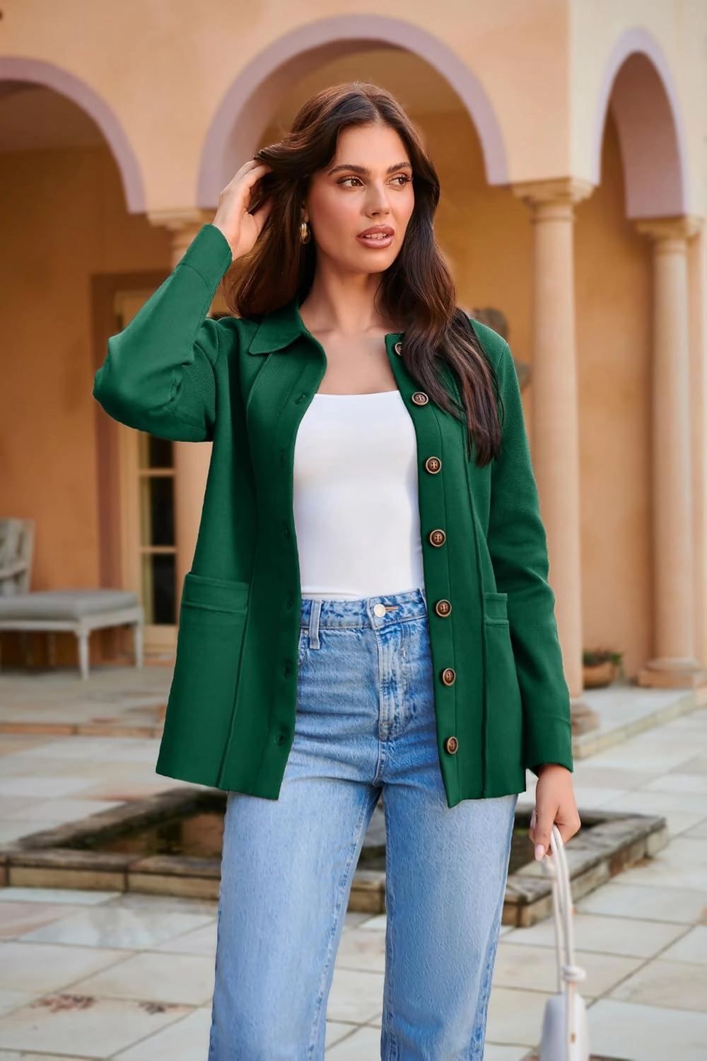 GRACE KARIN Women Casual Cardigan Knit Button Down Shirts Long Sleeve Shacket Jacket with Pockets