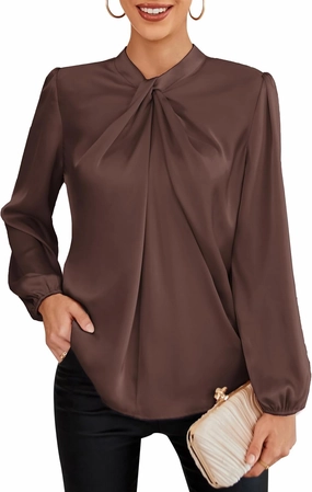 GRACE KARIN Women's Long Sleeve Shirts Mock Neck Casual Satin Blouse Tops for Business Office Work