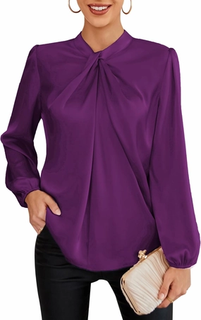 GRACE KARIN Women's Long Sleeve Shirts Mock Neck Casual Satin Blouse Tops for Business Office Work