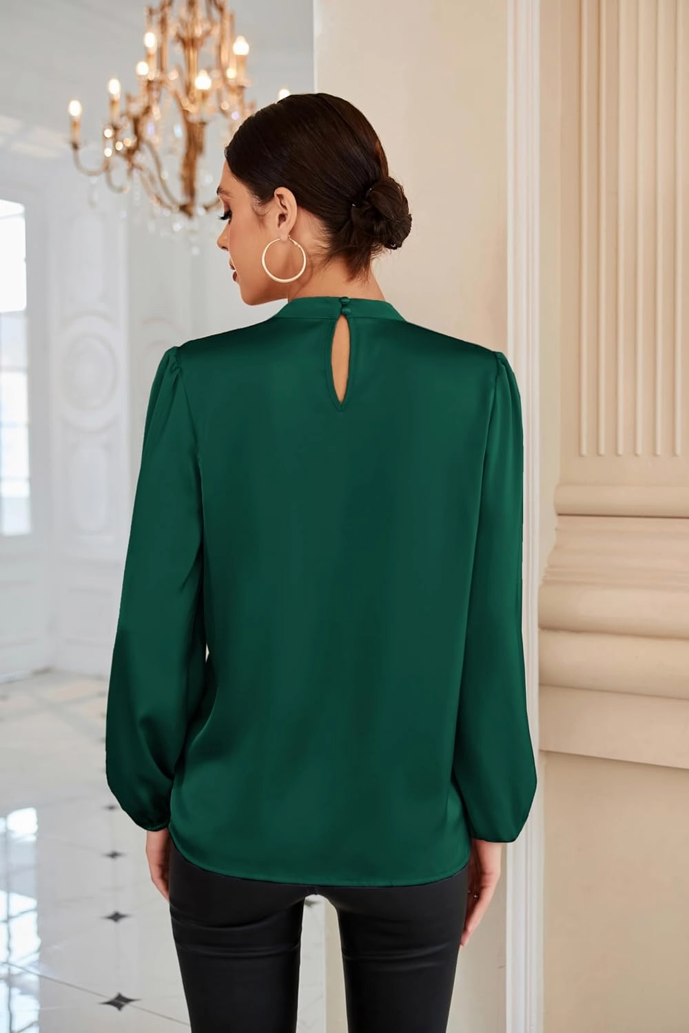 GRACE KARIN Women's Long Sleeve Shirts Mock Neck Casual Satin Blouse Tops for Business Office Work