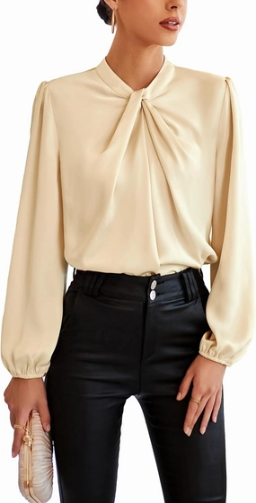 GRACE KARIN Women's Long Sleeve Shirts Mock Neck Casual Satin Blouse Tops for Business Office Work