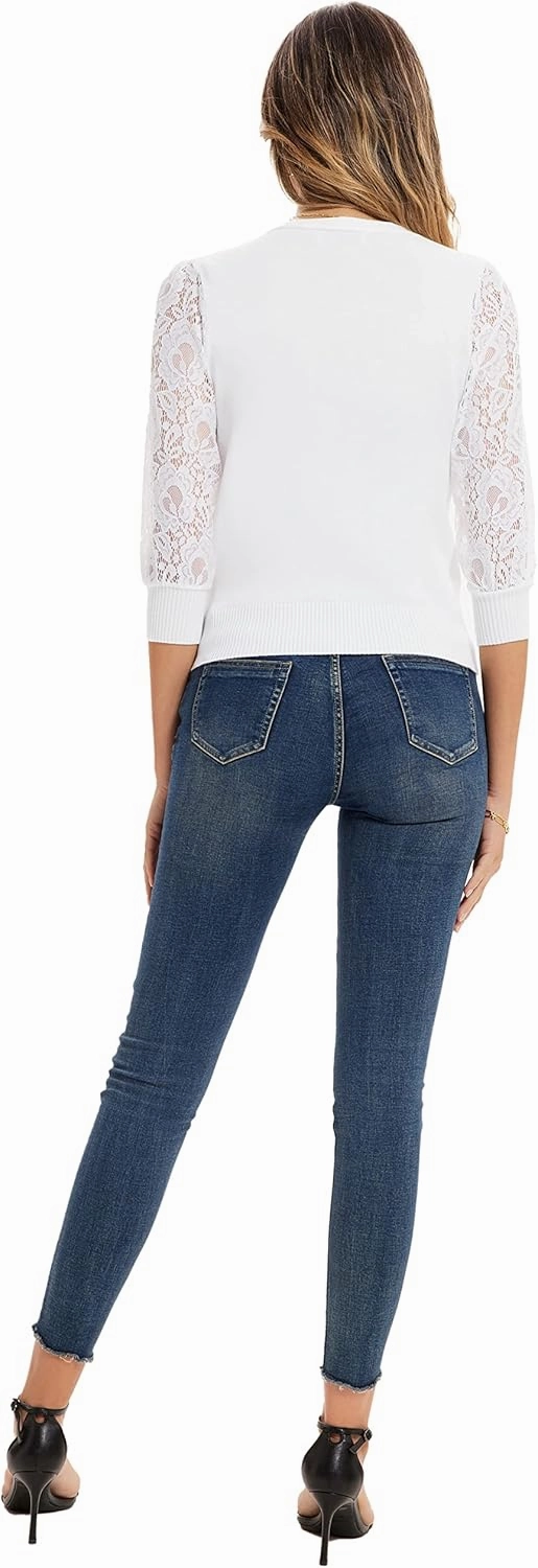 GRACE KARIN Women's Summer Cardigan Lightweight V Neck Lace 3/4 Sleeve Button Front Sweaters