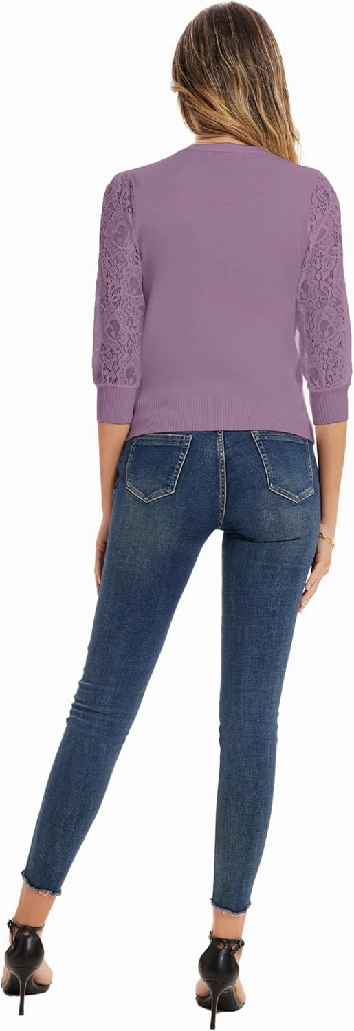 GRACE KARIN Women's Summer Cardigan Lightweight V Neck Lace 3/4 Sleeve Button Front Sweaters