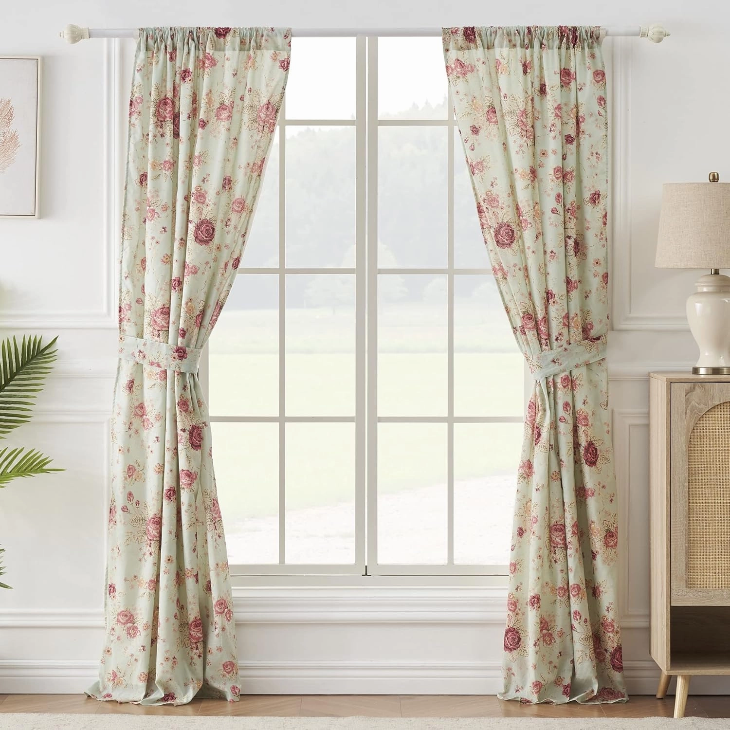 Greenland Home Antique Rose 100% Cotton Curtain Panel Pair, 42 W x 84 L Inches Each, Set of 2 - Blue