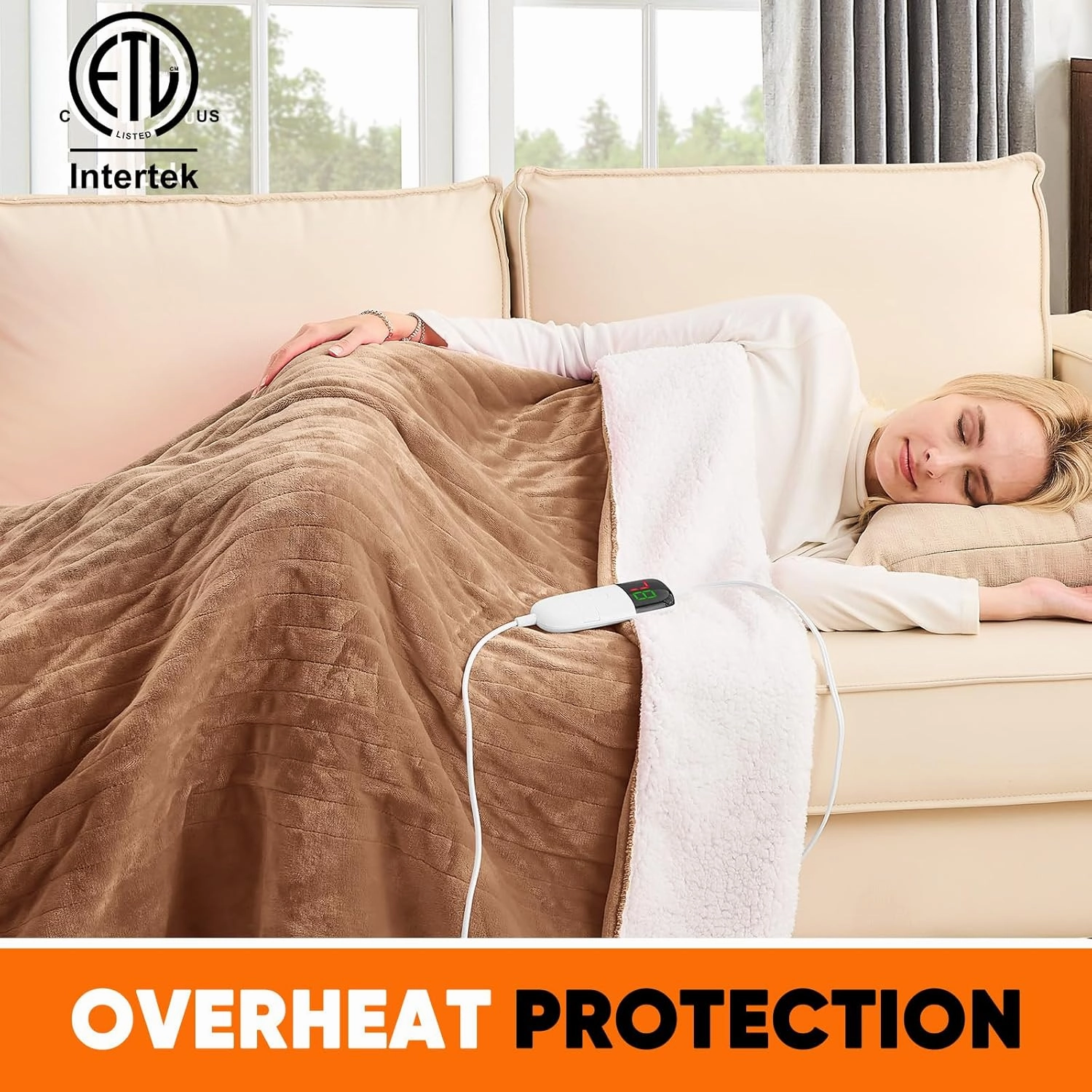greenoak Heated Blanket Electric Throw 50"X60", Heating Blanket with 10 Levels 1/2/4/6/8 Hours Auto-Off Overheat Protection, Soft Flannel Sherpa Warm Heater, ETL Certified Brown