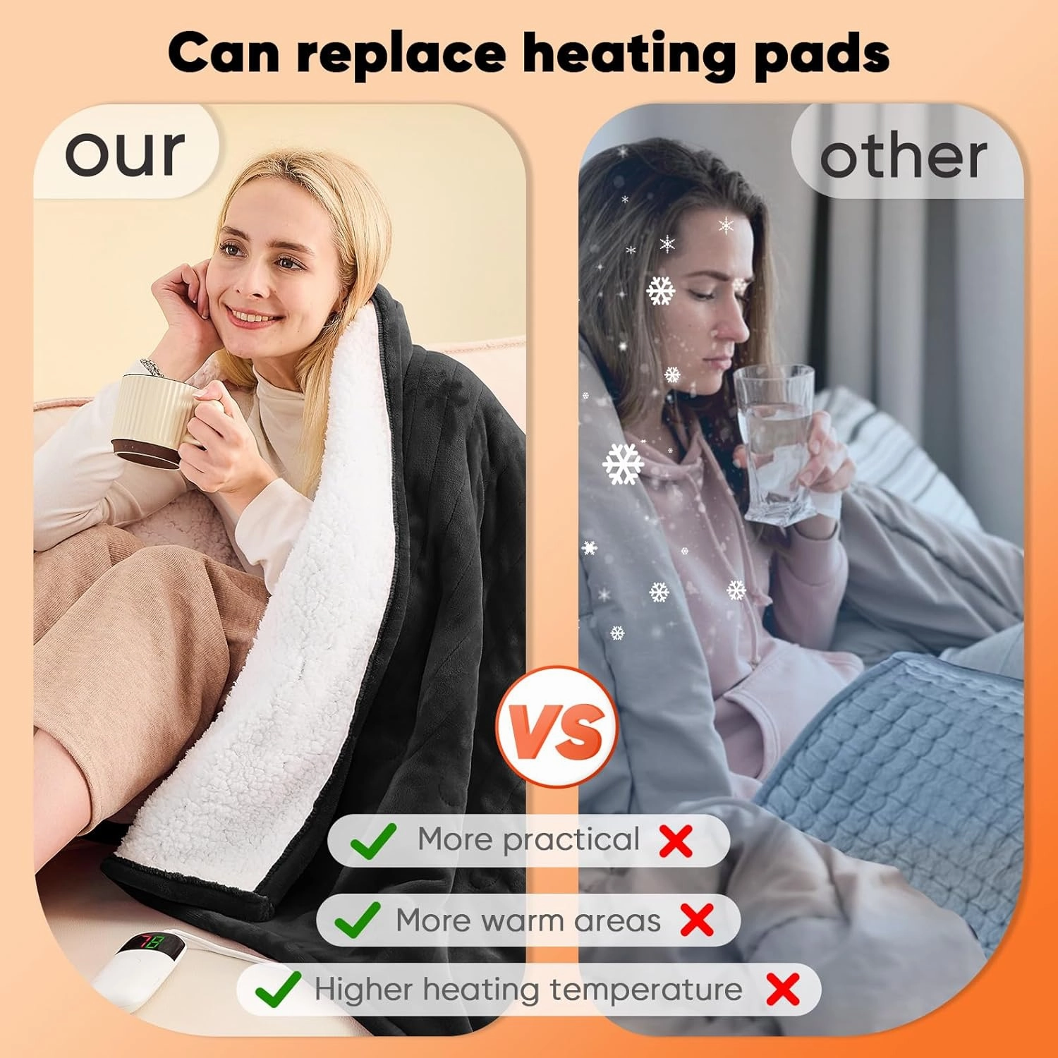 greenoak Heated Blanket Electric Twin 62"X84", Heating Blanket with 10 Heat Levels 1/2/4/6/8 Hours Auto-Off Overheat Protection, Soft Flannel Sherpa Warm Heater Blanket, ETL Certified Lacquered Black