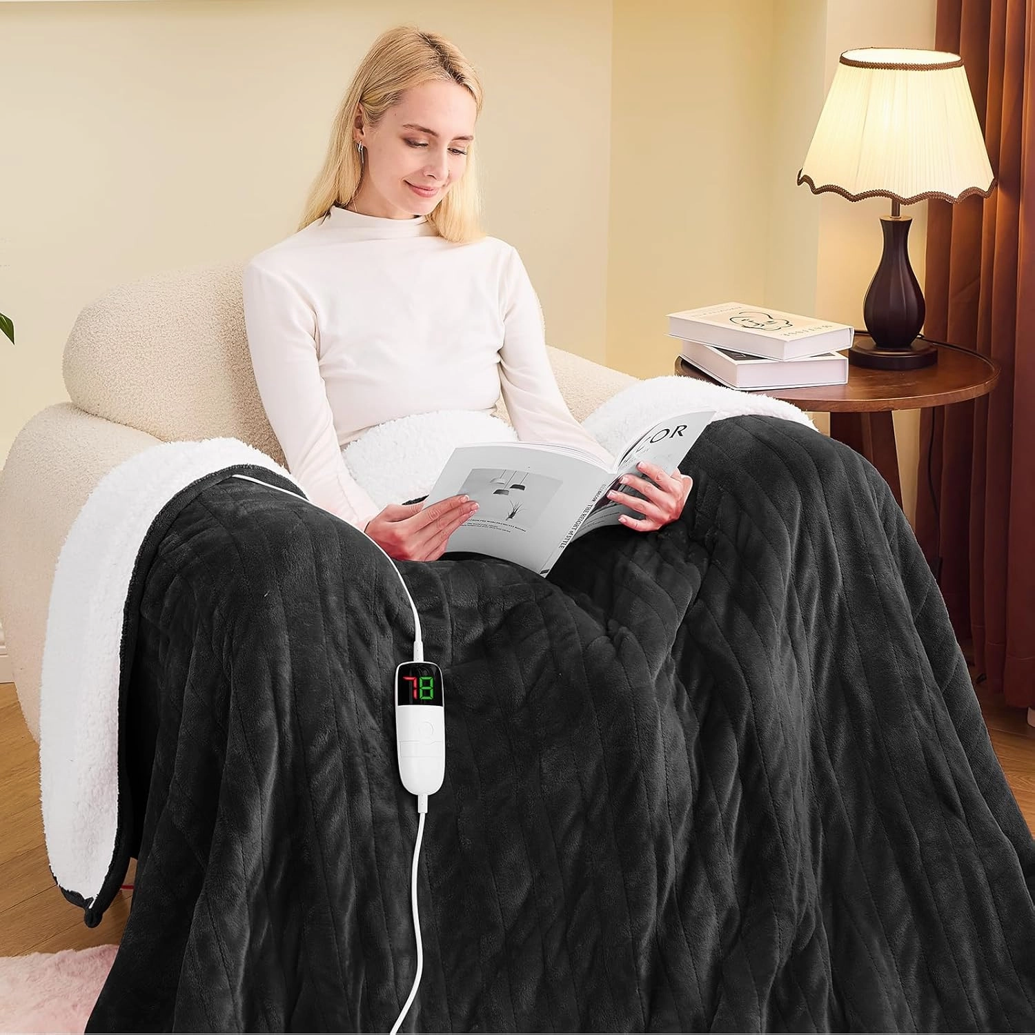 greenoak Heated Blanket Electric Twin 62"X84", Heating Blanket with 10 Heat Levels 1/2/4/6/8 Hours Auto-Off Overheat Protection, Soft Flannel Sherpa Warm Heater Blanket, ETL Certified Lacquered Black