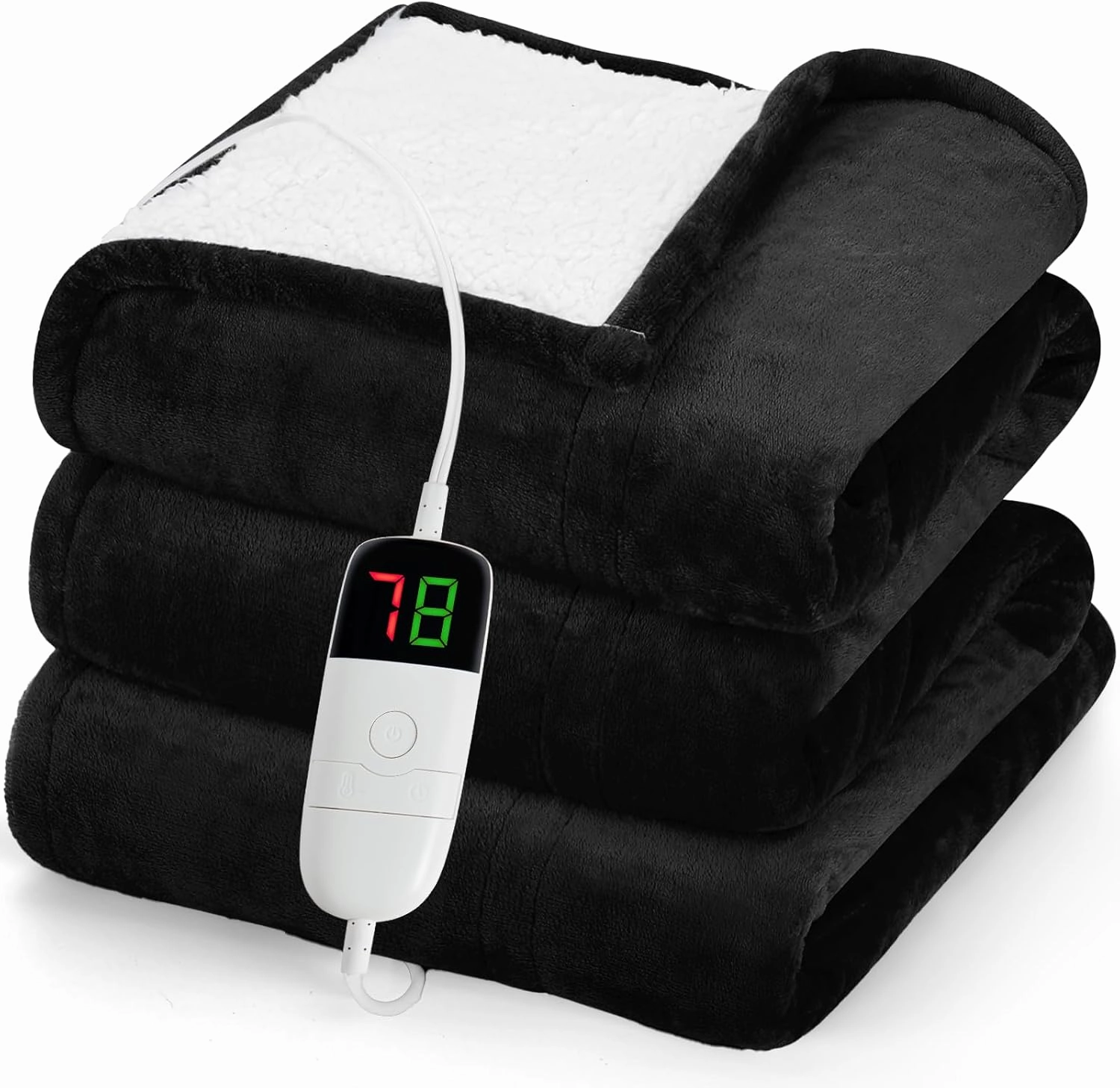 greenoak Heated Blanket Electric Twin 62"X84", Heating Blanket with 10 Heat Levels 1/2/4/6/8 Hours Auto-Off Overheat Protection, Soft Flannel Sherpa Warm Heater Blanket, ETL Certified Lacquered Black