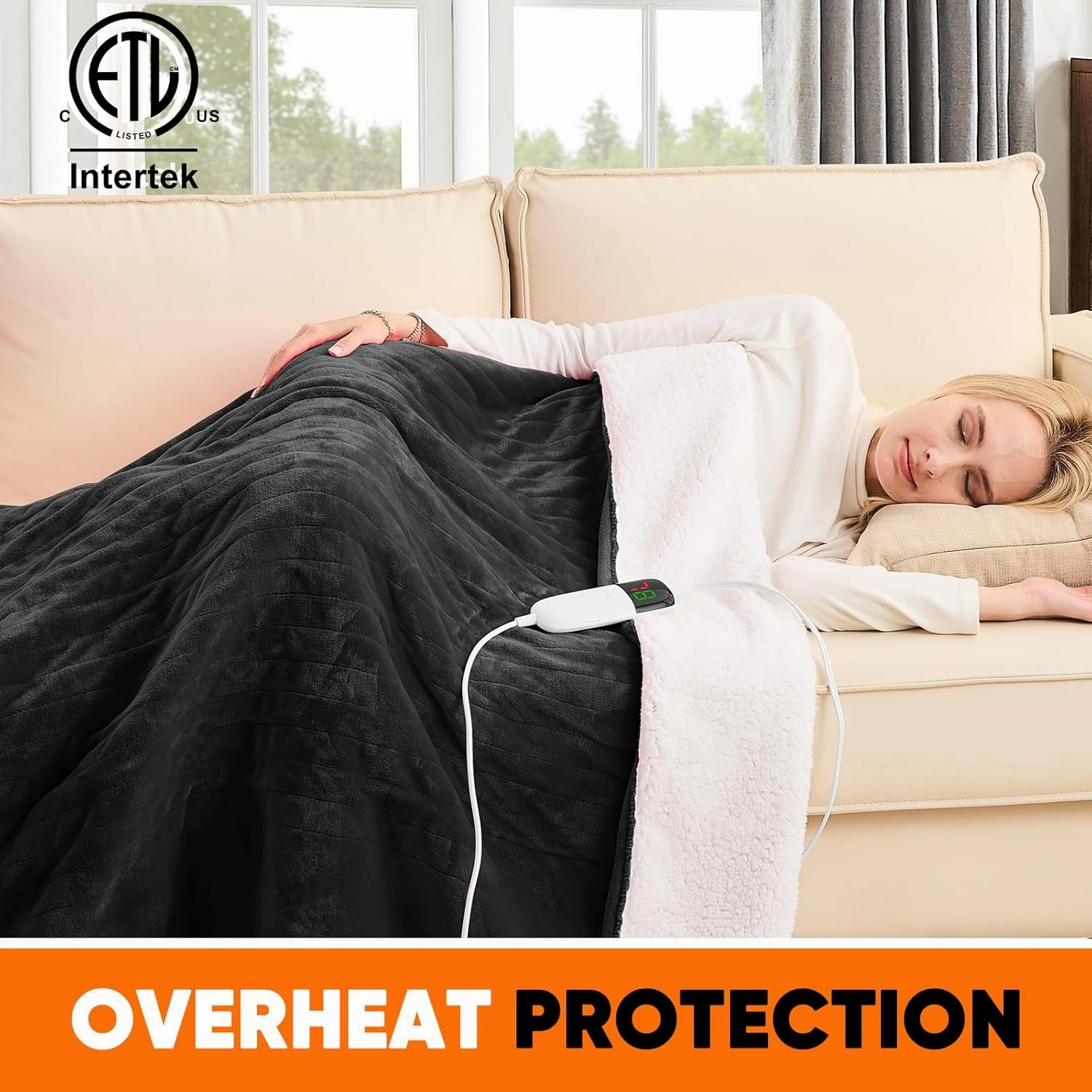 greenoak Heated Blanket Electric Twin 62"X84", Heating Blanket with 10 Heat Levels 1/2/4/6/8 Hours Auto-Off Overheat Protection, Soft Flannel Sherpa Warm Heater Blanket, ETL Certified Lacquered Black