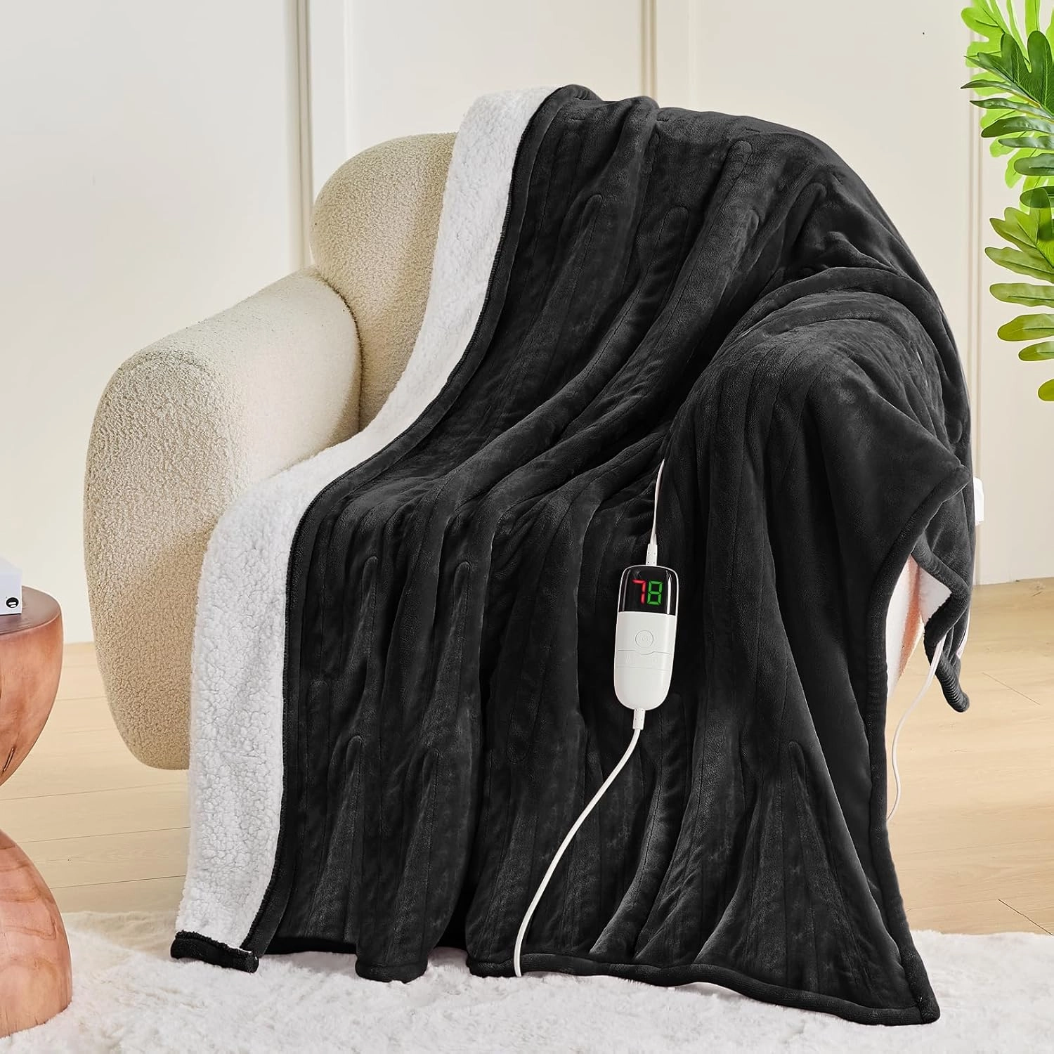 greenoak Heated Blanket Electric Twin 62"X84", Heating Blanket with 10 Heat Levels 1/2/4/6/8 Hours Auto-Off Overheat Protection, Soft Flannel Sherpa Warm Heater Blanket, ETL Certified Lacquered Black