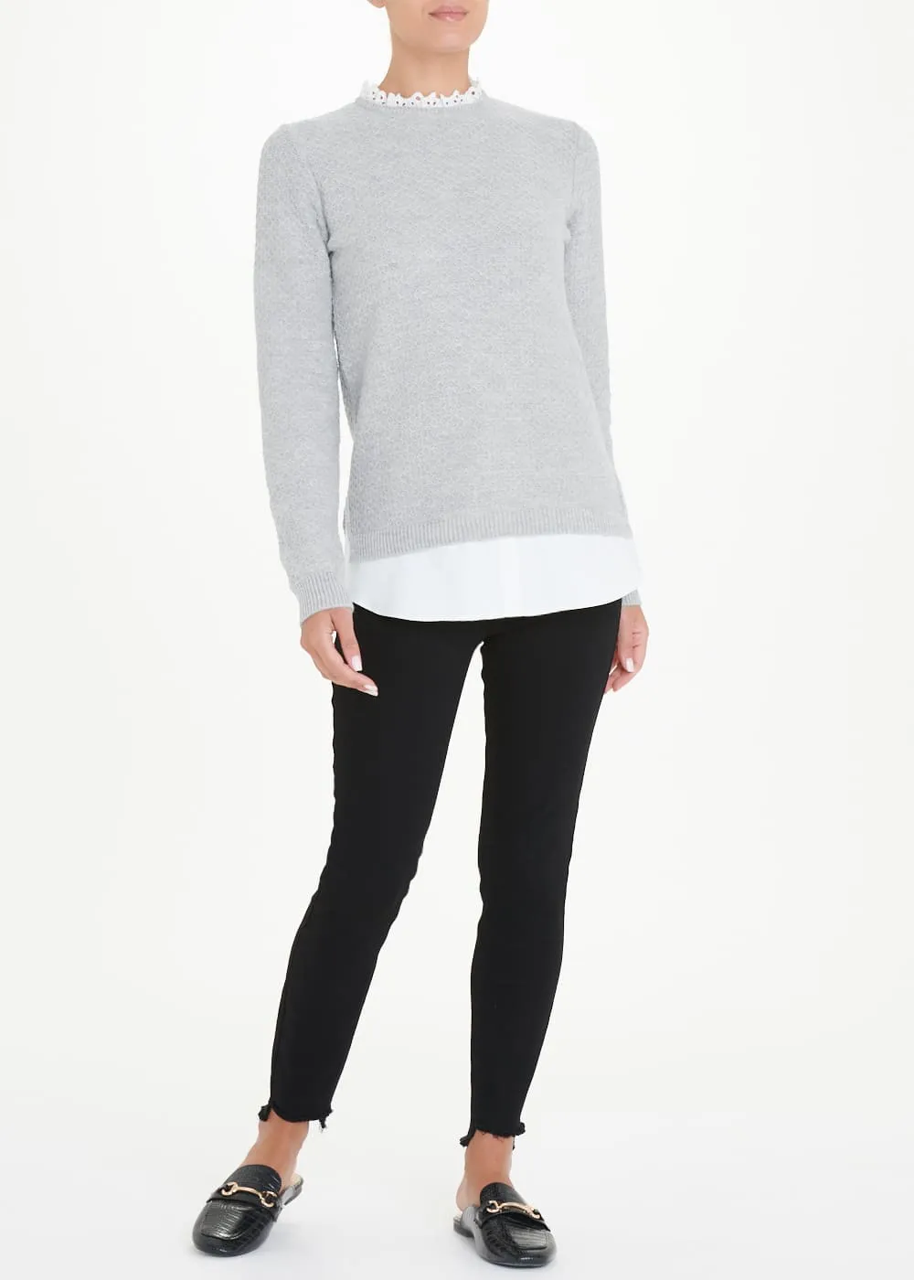 Grey 2 in 1 Frill Neck Jumper