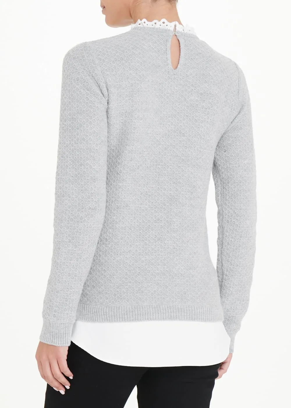 Grey 2 in 1 Frill Neck Jumper