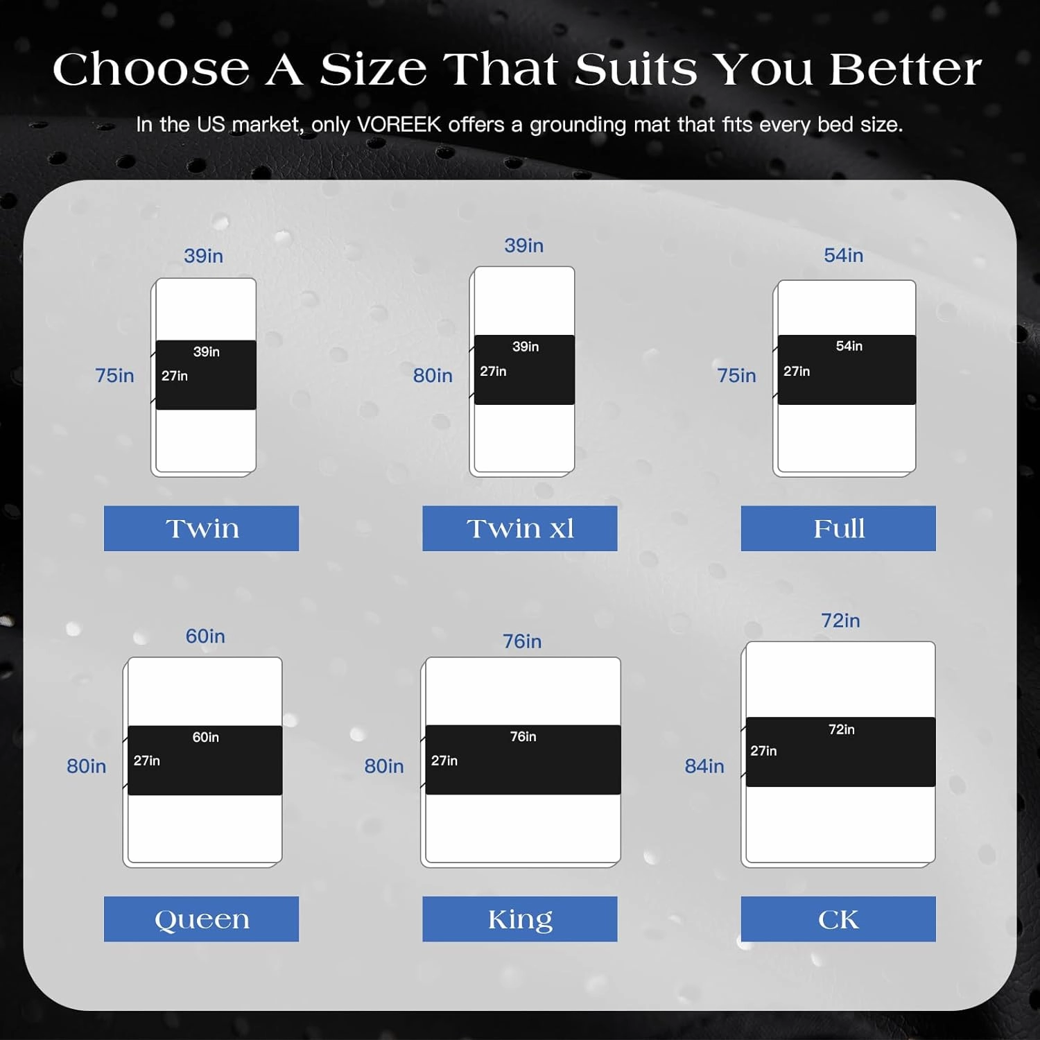 Grounding Mat for Bed, Earth Connected Mattress Cover Grounding Pad Grounded Kit, Grounded Cord Included, Black (Full 27"x54")