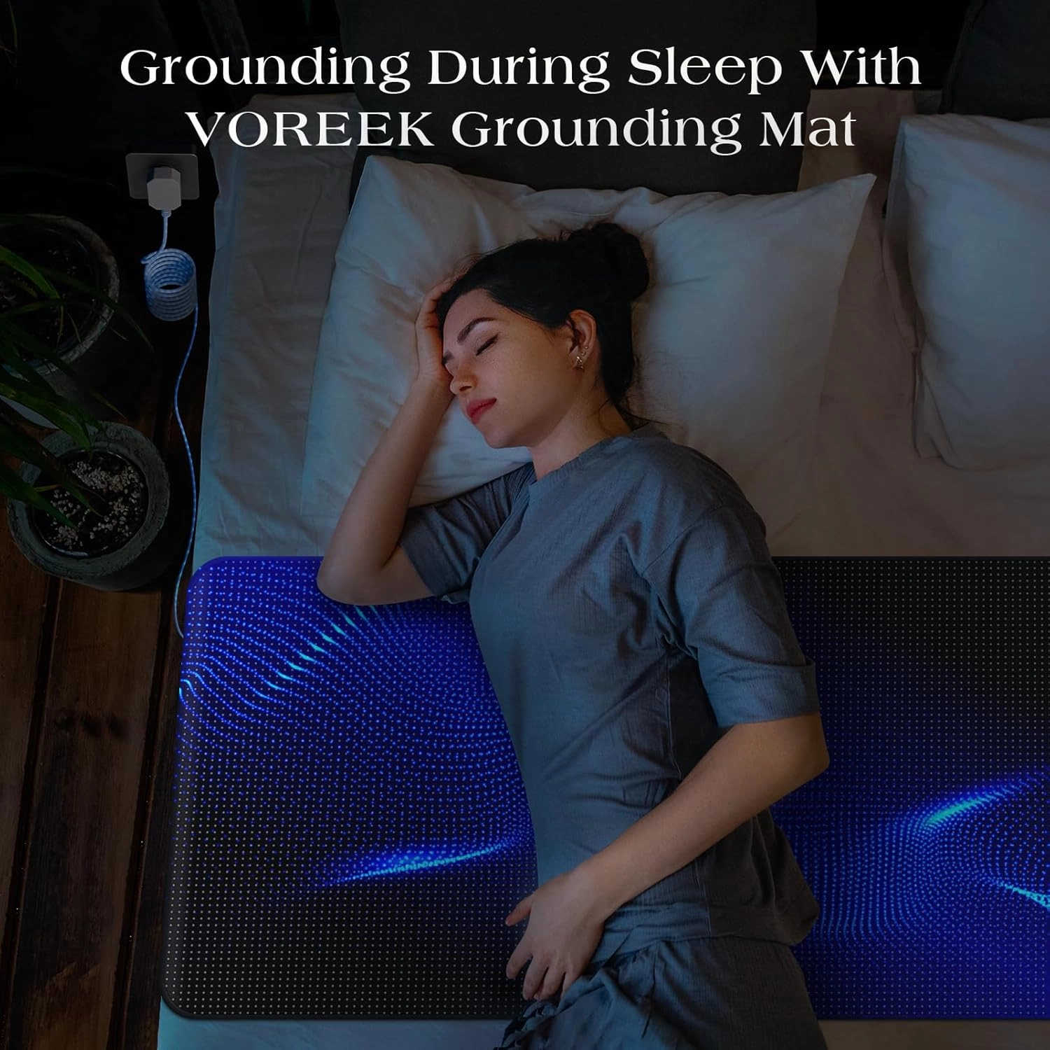 Grounding Mat for Bed, Earth Connected Mattress Cover Grounding Pad Grounded Kit, Grounded Cord Included, Black (Full 27"x54")