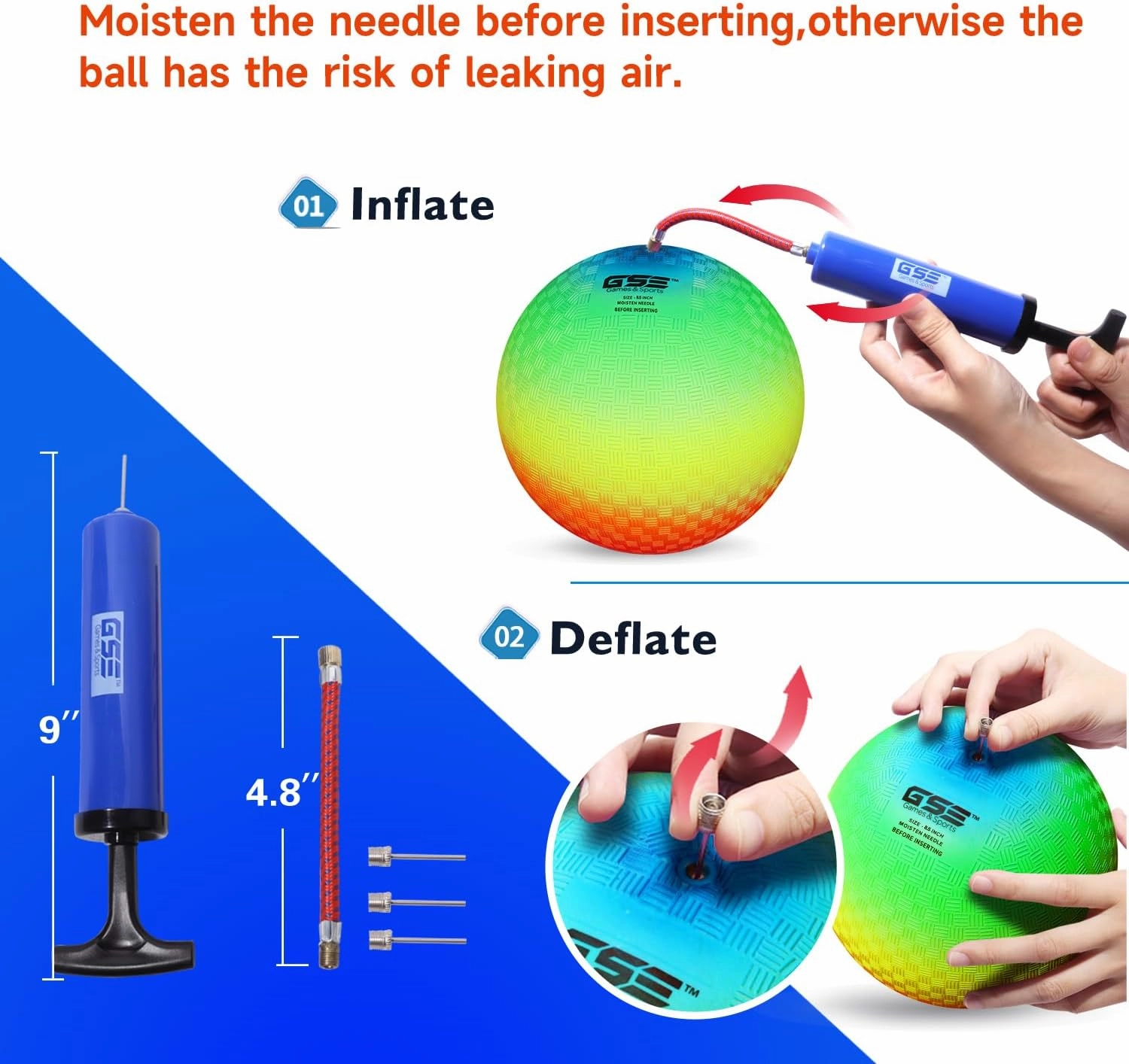 GSE Games & Sports Expert 7"/8.5"/10" Inflatable Playground Ball, Kickball, Bouncy Dodge Ball, Handball for Kids/Adults, Perfect for Recess Ball Games, Gym, Yoga Exercises, Schools Sports Activities