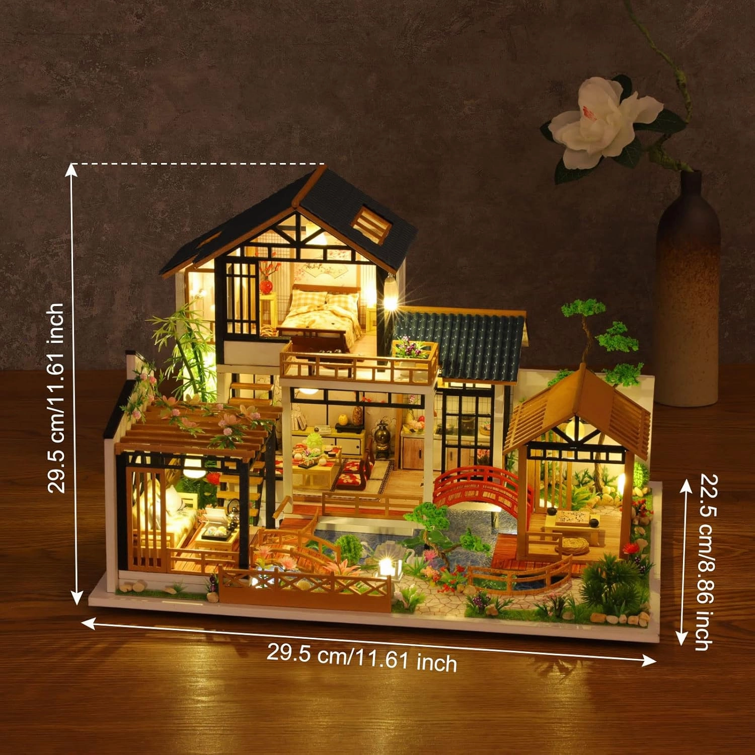 GuDoQi DIY Miniature Dollhouse Kit, Tiny House kit with Furniture, Miniature House Kit 1:24 Scale, Great Handmade Crafts Gift for Birthday Easter Day, Villa with Courtyard
