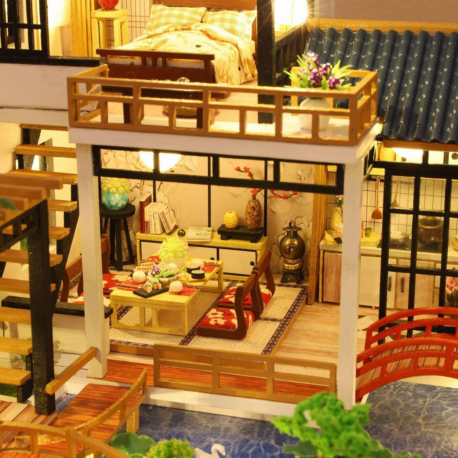 GuDoQi DIY Miniature Dollhouse Kit, Tiny House kit with Furniture, Miniature House Kit 1:24 Scale, Great Handmade Crafts Gift for Birthday Easter Day, Villa with Courtyard