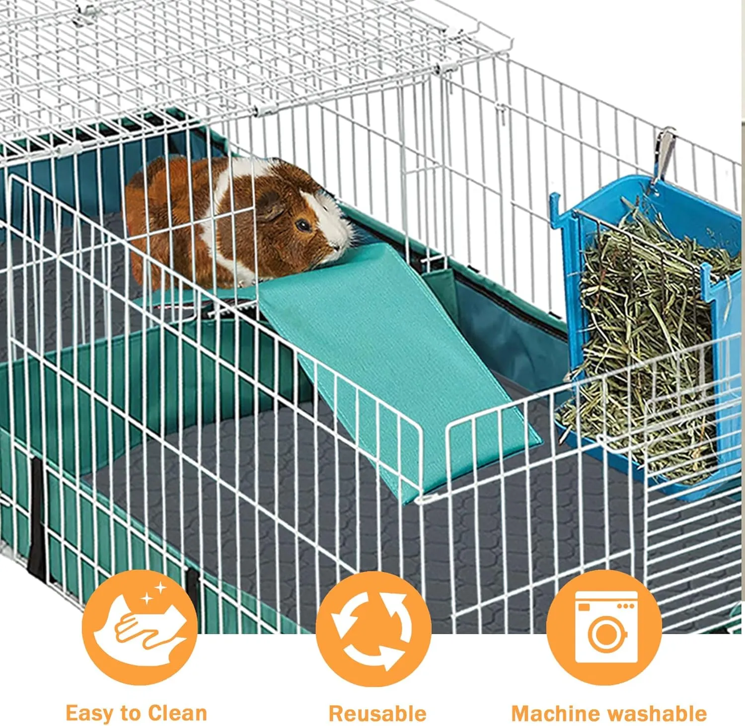 Guinea Pig Cage Liners,Washable Guinea Pig Bedding for C&C Cage 2x1 4 Pack, Reusable & Anti Slip & Waterproof, Absorbent Guinea Pig Pee Pad for Small Animal, Rabbit, Bunny, Chinchilla