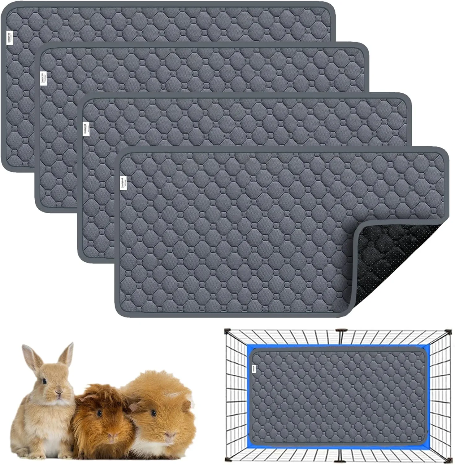 Guinea Pig Cage Liners,Washable Guinea Pig Bedding for C&C Cage 2x1 4 Pack, Reusable & Anti Slip & Waterproof, Absorbent Guinea Pig Pee Pad for Small Animal, Rabbit, Bunny, Chinchilla