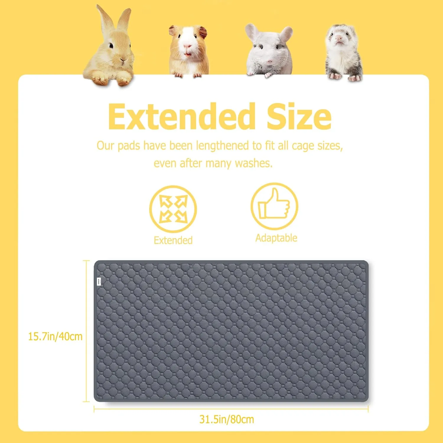 Guinea Pig Cage Liners,Washable Guinea Pig Bedding for C&C Cage 2x1 4 Pack, Reusable & Anti Slip & Waterproof, Absorbent Guinea Pig Pee Pad for Small Animal, Rabbit, Bunny, Chinchilla