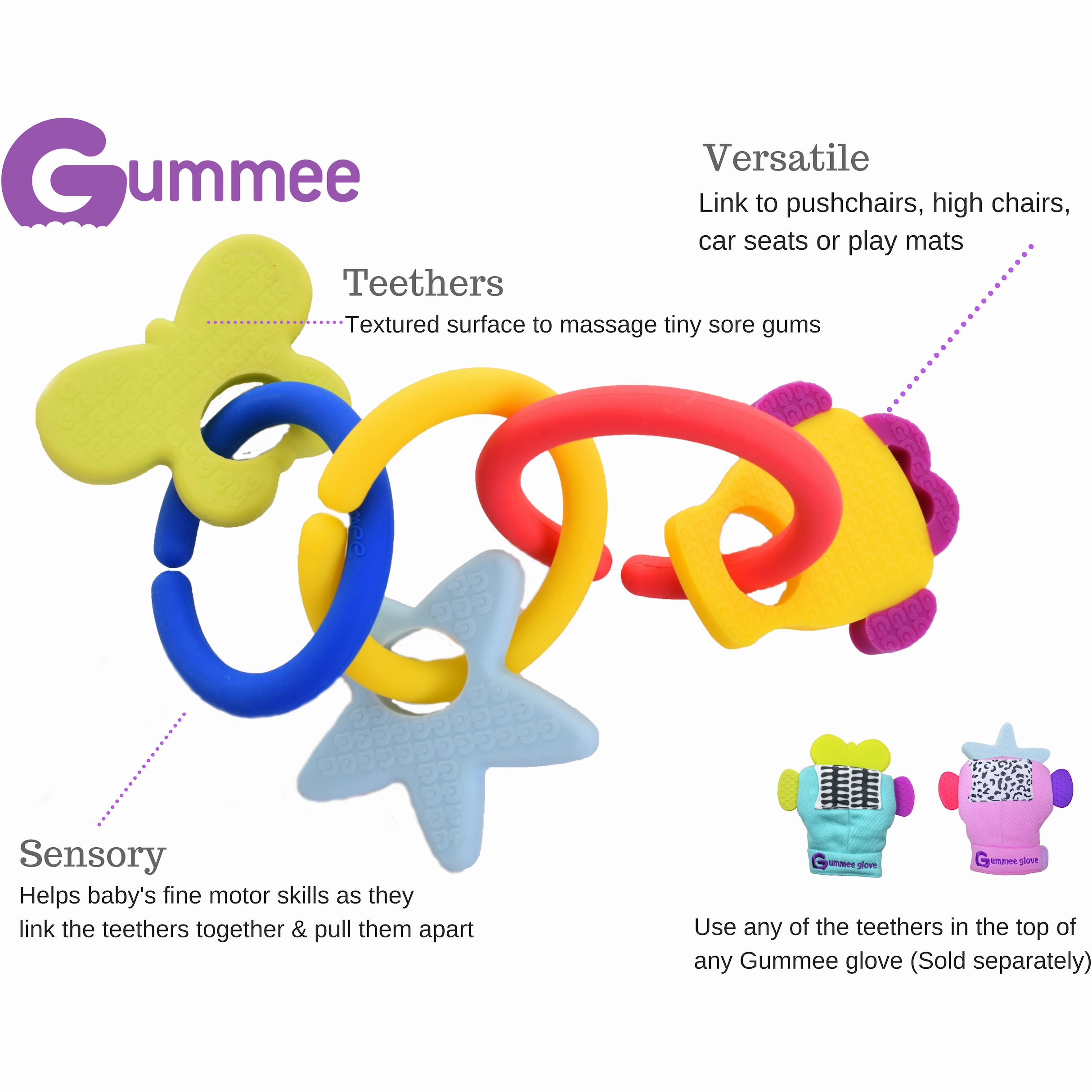 Gummee Deluxe Pack-Gummee Glove Black and White and Link N Teethe