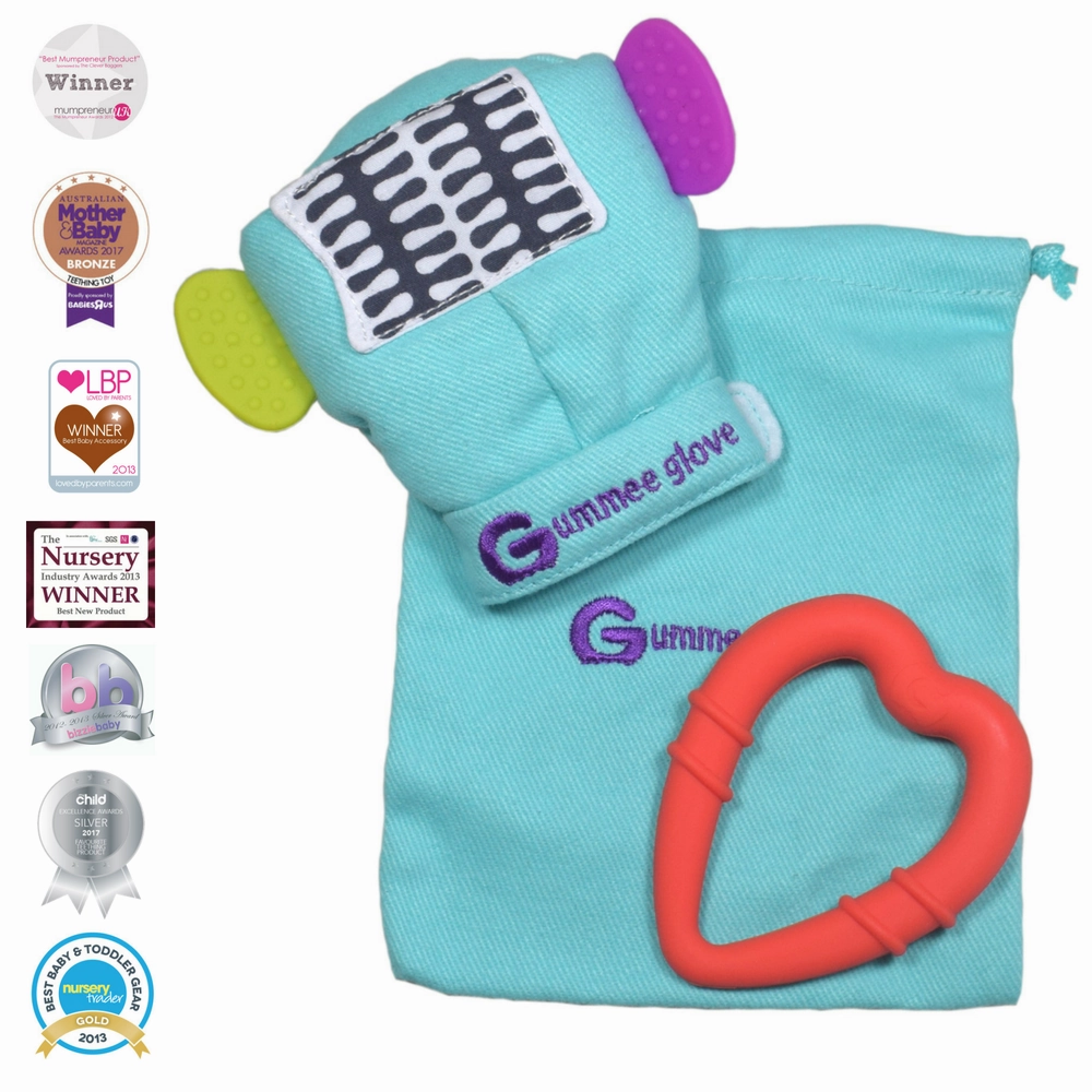Gummee Deluxe Pack-Gummee Glove Turquoise and Link N Teethe