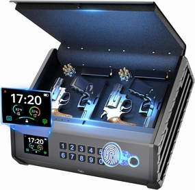 Gun Safe,3 Ways Biometric Pistol Safe with LCD Display of Temperature Humidity USB Port, Emergency Power Supply Gun Lock Box for Home Bedroom Bedside Nightstand and Car