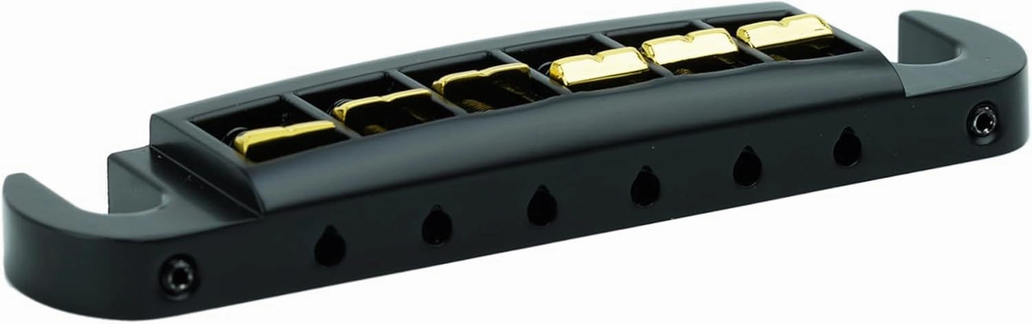 Guyker Guitar Bridge String Spacing 10.5mm, Zinc Alloy Dual-Tone Adjustable Wraparound Tune O Matic Bridge Tailpiece with Studs for 6 String Les Paul LP SG Electric Guitar (GM001, Black)