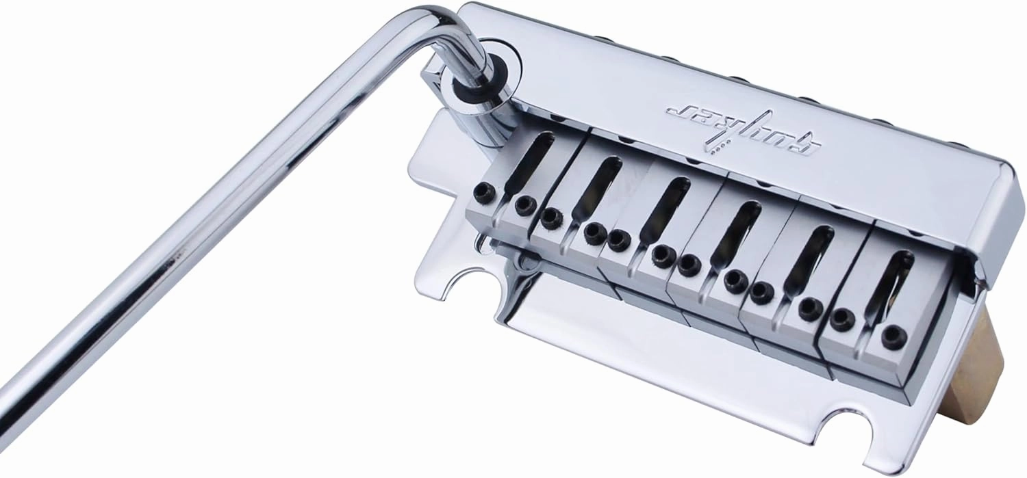 Guyker Guitar Tremolo Bridge String Spacing 10.8MM with Brass Saddle and Brass Block & Bridge Stud, Spring and Claw, Pop-In Vibrato Bar, Complete Install Kit, GG1009 Chrome