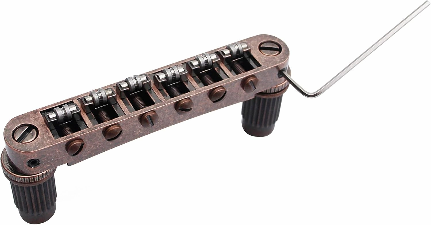 Guyker Guitar Tune-O-Matic Roller Saddle Bridge Replacement Part Compatible with Gibson Les Paul LP SG Style 6 String Electric Guitar - GM005, Bronze
