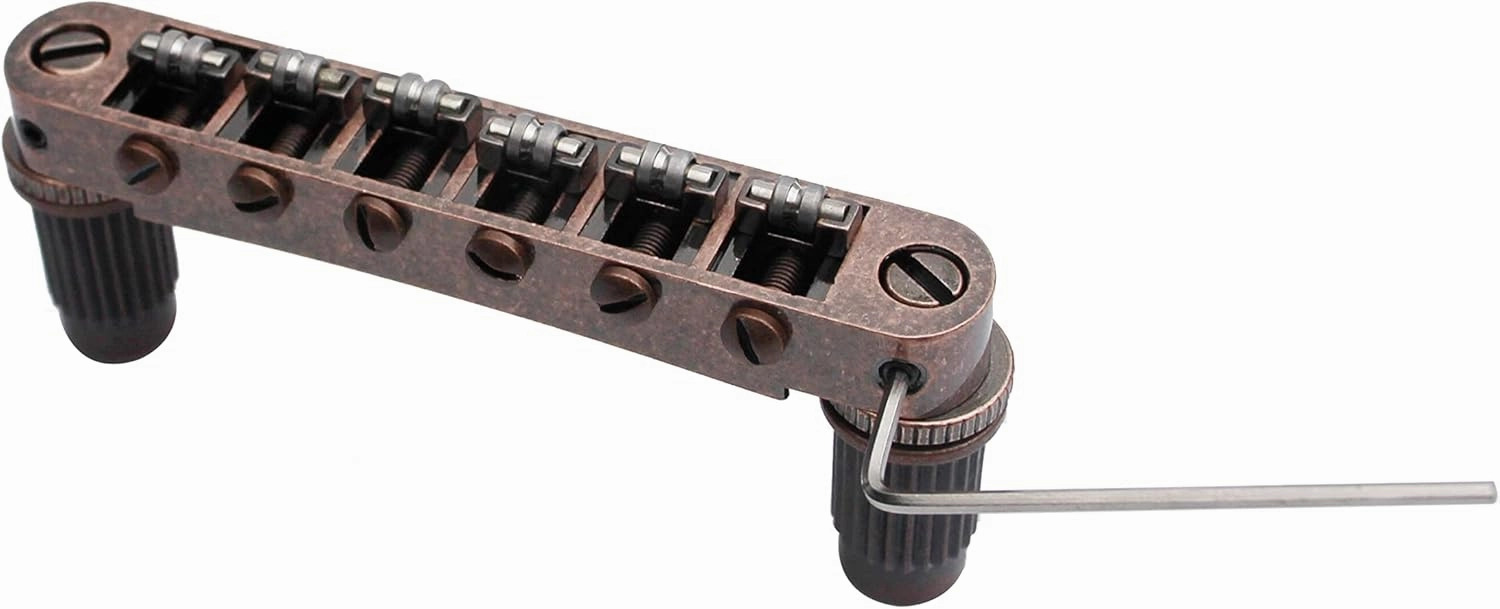 Guyker Guitar Tune-O-Matic Roller Saddle Bridge Replacement Part Compatible with Gibson Les Paul LP SG Style 6 String Electric Guitar - GM005, Bronze