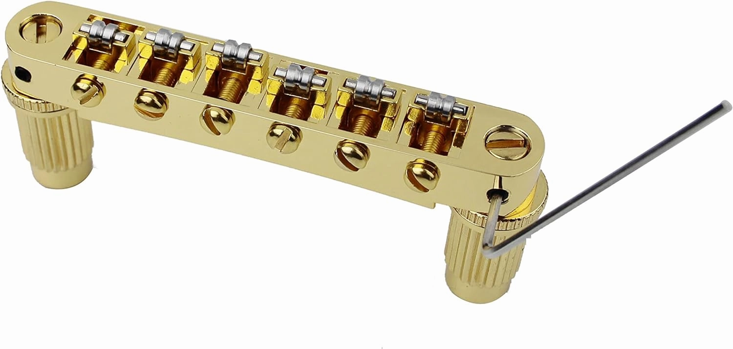 Guyker LP Guitar Tune-O-Matic Roller Saddle Bridge GM005   Vintage TP-6 Tailpiece Stop Bar Lock Combo Replacement Compatible with Les Paul LP 6 Strings Electric Guitar, Gold